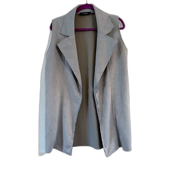 Women’s Gray Microsuede Mid-Length Vest Sz M Open Front Suit Work - Picture 1 of 12
